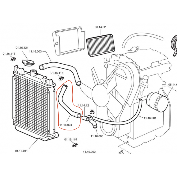 Chatenet motore radiatore Tubo inferiore Chatenet Media, Barooder, speedino (motore Lombardini)