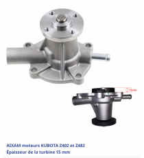 Pompe a eau aixam apres 2003 kubota z402 et Z482 (turbine 15mm)